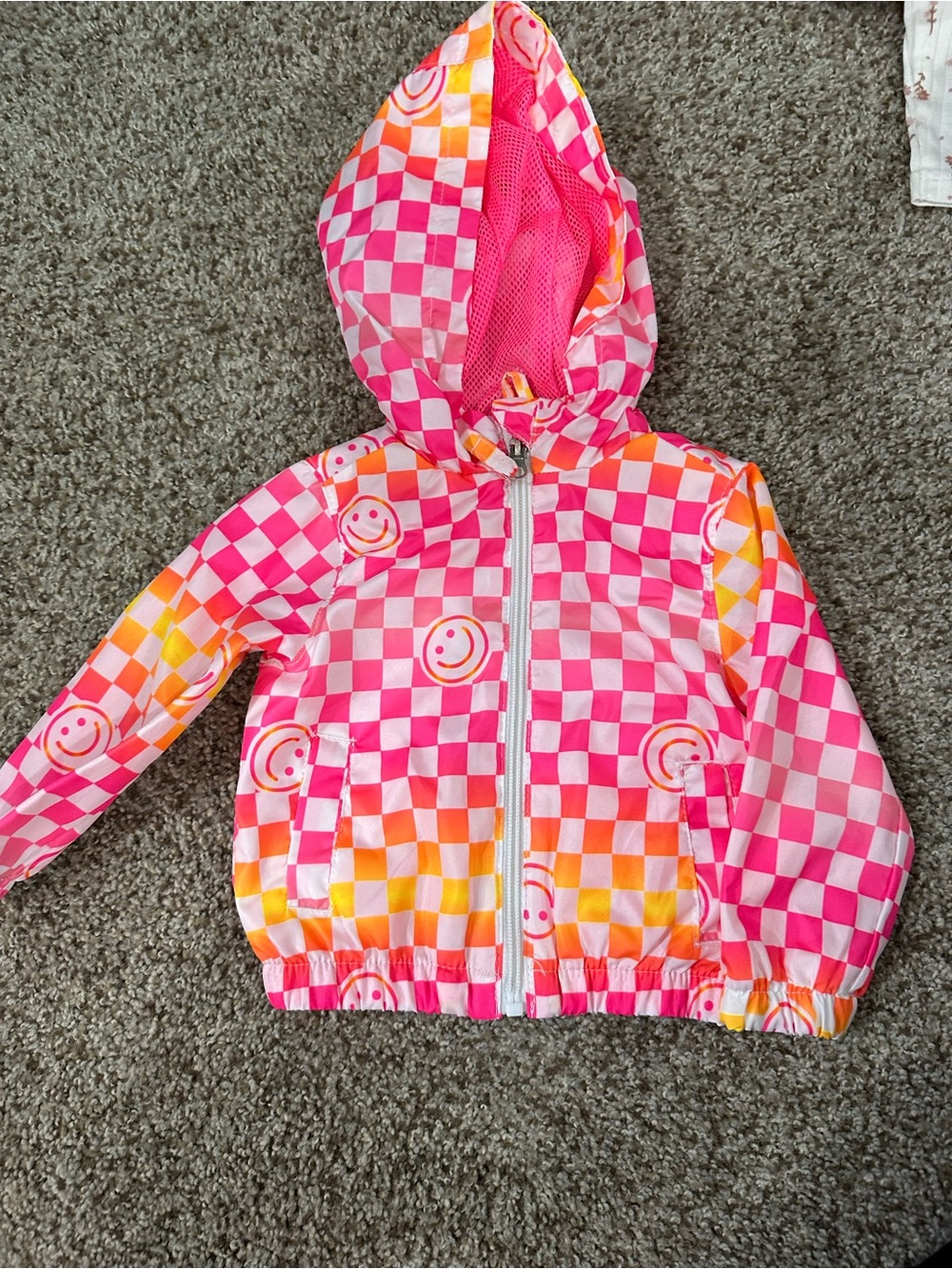 Pink Platinum Pink Orange Checkerboard Smile Raincoat